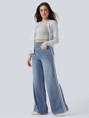 Halara Flex™ High Waisted Stripe Wide Leg Flowy Washed Casual Jeans